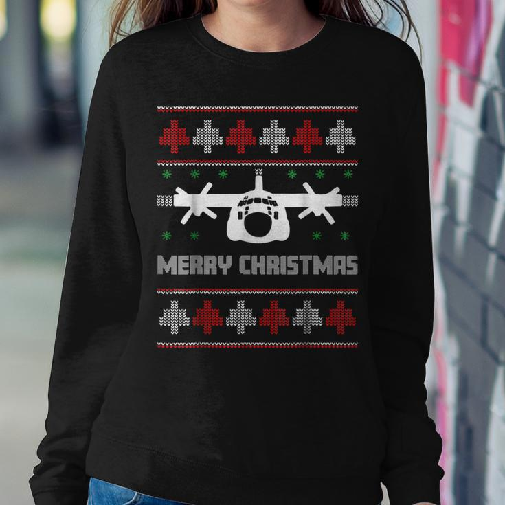 Military Airplane Ugly Christmas Sweater Army Veteran Xmas Women Crewneck Graphic Sweatshirt Funny Gifts