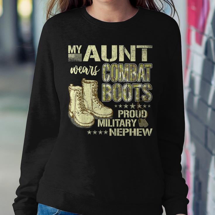 My Aunt Wears Combat Boots Dog Tags - Proud Military Nephew Women Crewneck Graphic Sweatshirt Funny Gifts