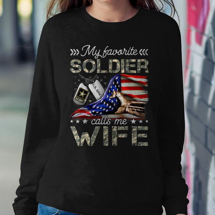 My Favorite Soldier Calls Me Wife Proud Army Wife Women Crewneck Graphic Sweatshirt Funny Gifts