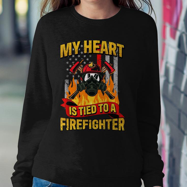 My Heart Is Tied To A Firefighter Fireman Fire Wife Women Crewneck Graphic Sweatshirt Funny Gifts
