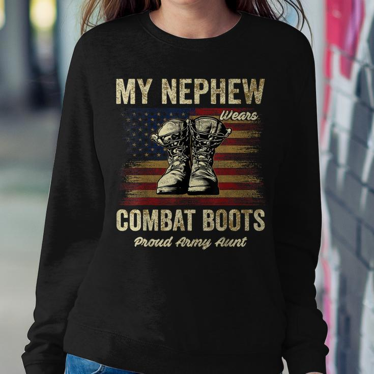My Nephew Wears Combat Boots Proud Army Aunt Veteran Women Crewneck Graphic Sweatshirt Funny Gifts