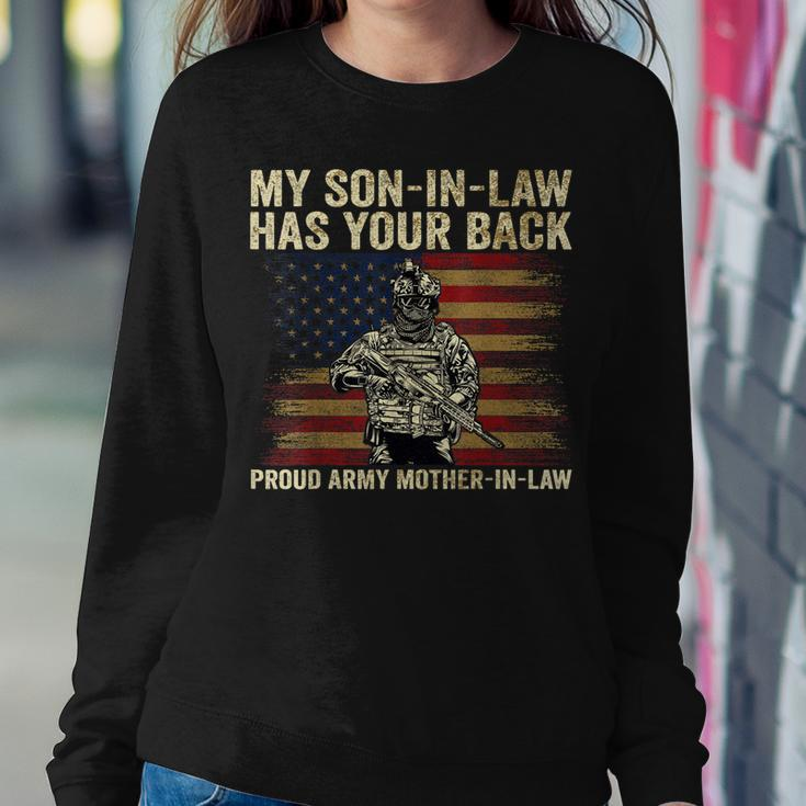 My Son-In-Law Has Your Back Proud Army Mother-In-Law Veteran Women Crewneck Graphic Sweatshirt Funny Gifts