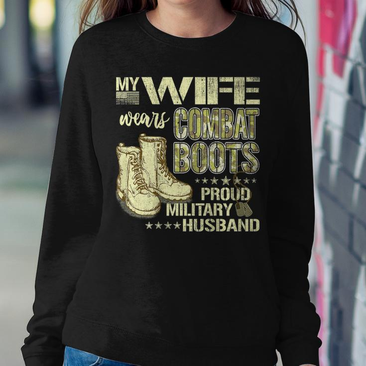 My Wife Wears Combat Boots Dog Tags Proud Military Husband Women Crewneck Graphic Sweatshirt Funny Gifts
