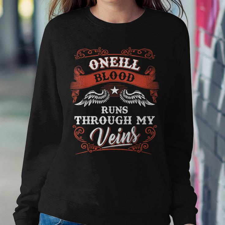 Oneill Blood Runs Through My Veins Family Christmas Women Crewneck Graphic Sweatshirt Funny Gifts