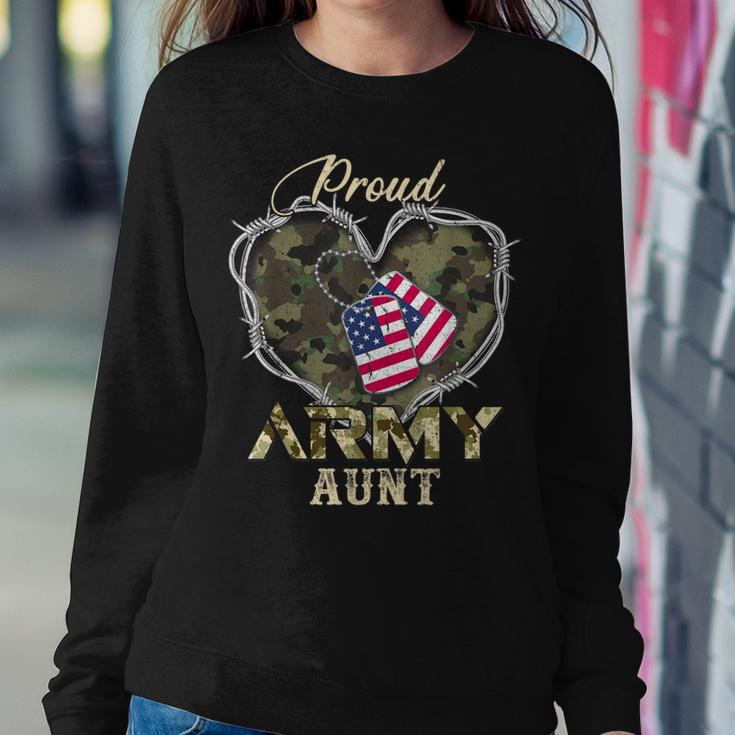 Proud Army Aunt With Heart American Flag For Veteran Women Crewneck Graphic Sweatshirt Funny Gifts