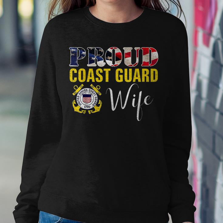 Proud Coast Guard Wife With American Flag For Veteran Day Women Crewneck Graphic Sweatshirt Funny Gifts
