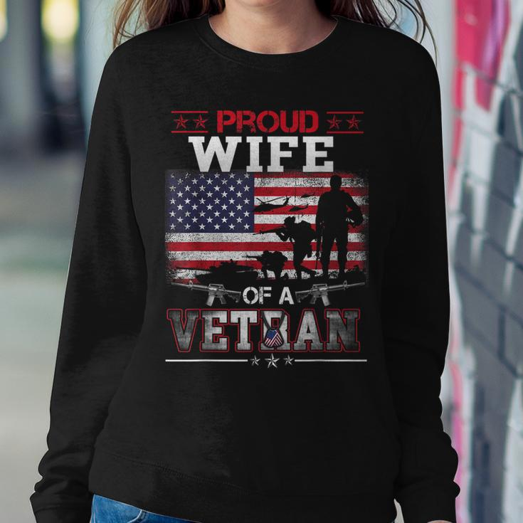 Proud Wife Of A Veteran Vintage Flag Military Veterans Day Women Crewneck Graphic Sweatshirt Funny Gifts