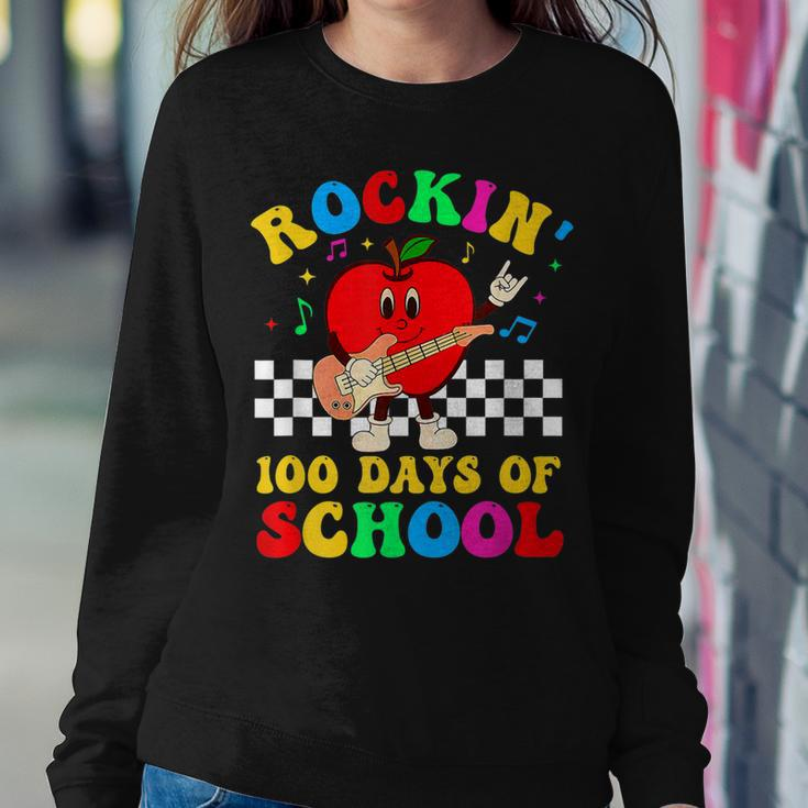 Retro Rockin 100 Days Of School Guitar Music Teacher Women Crewneck Graphic Sweatshirt Funny Gifts