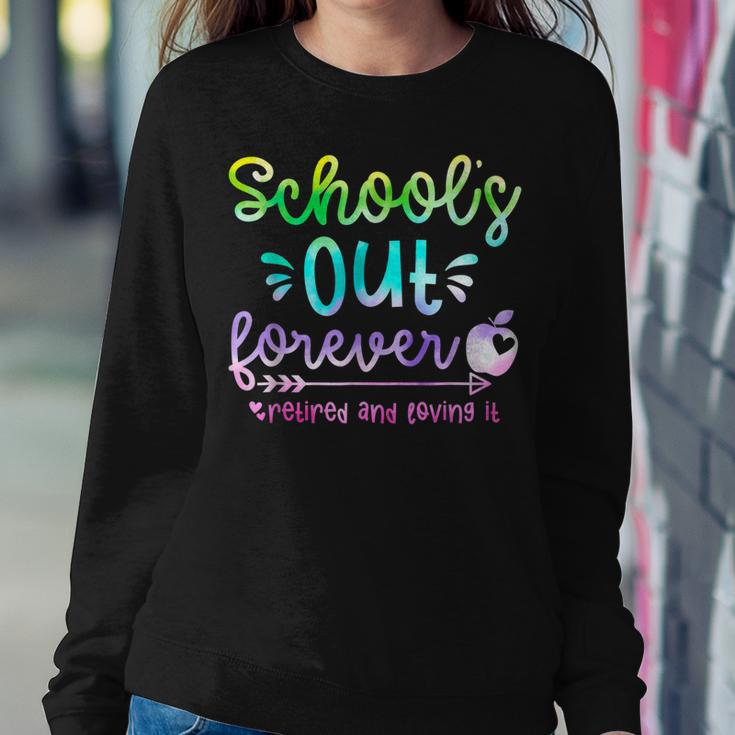 Schools Out Forever Retired & Loving It Funny Teacher Summer Women Crewneck Graphic Sweatshirt Personalized Gifts