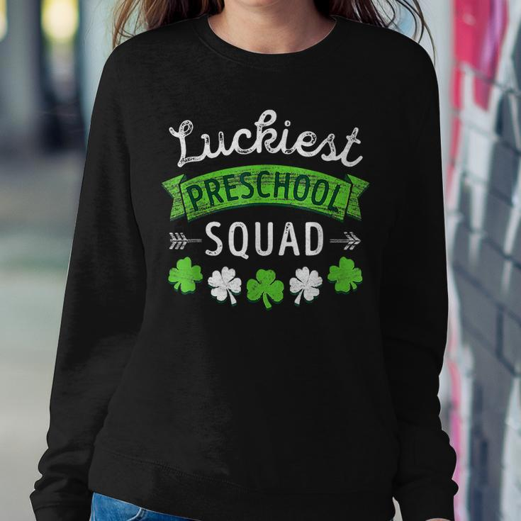 St Patricks Day Teacher Luckiest Preschool Squad Women Crewneck Graphic Sweatshirt Funny Gifts