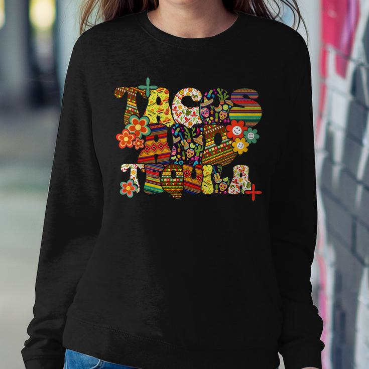 Tacos And Tequila Cinco De Mayo Groovy Mexican Drinking Women Sweatshirt Unique Gifts