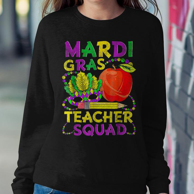 Teacher Mardi Gras 2023 Teacher Squad Family Matching Funny Women Crewneck Graphic Sweatshirt Funny Gifts