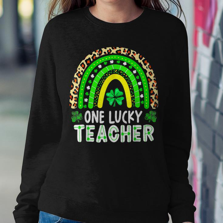 Teacher St Patricks Day Rainbow One Lucky Teacher Women Crewneck Graphic Sweatshirt Funny Gifts