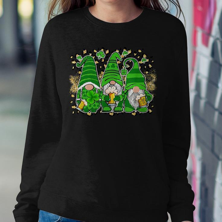 Three Lucky Gnome Shamrock Irish Beer St Patricks Day Women Crewneck Graphic Sweatshirt Funny Gifts