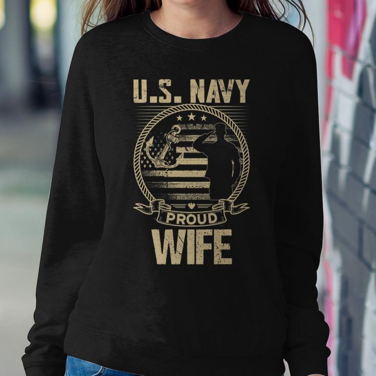 Us Na Vy Proud Wife Veteran Day Memorial Day Military Wife Women Crewneck Graphic Sweatshirt Funny Gifts