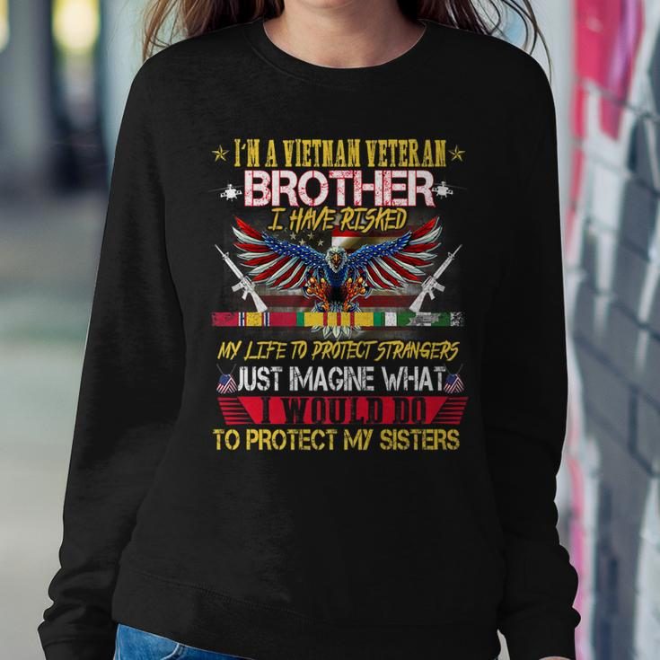 Vietnam Veteran Sisters Proud Vet Brother Fathers Day Women Crewneck Graphic Sweatshirt Funny Gifts
