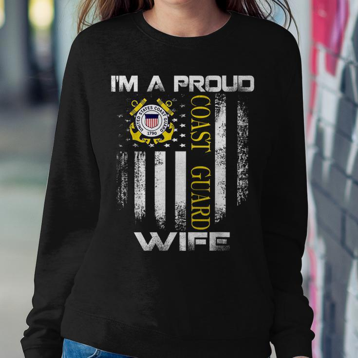Vintage Im A Proud Coast Guard Wife With American Flag Women Crewneck Graphic Sweatshirt Funny Gifts