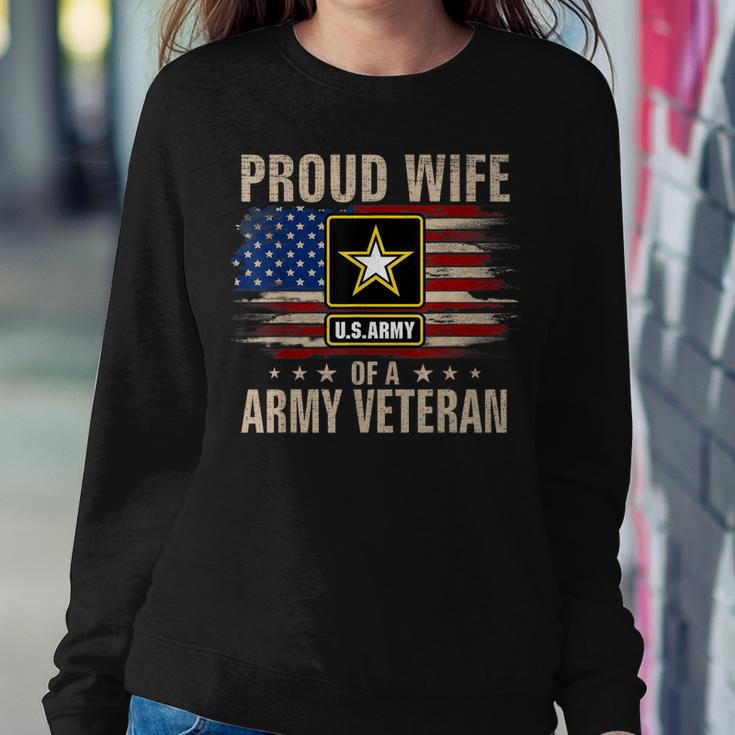 Vintage Proud Wife Of A Army Veteran With American Flag Women Crewneck Graphic Sweatshirt Funny Gifts