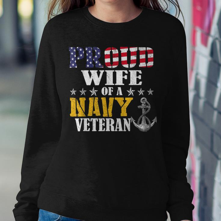 Vintage Proud Wife Of A Navy For Veteran Gifts Women Crewneck Graphic Sweatshirt Funny Gifts