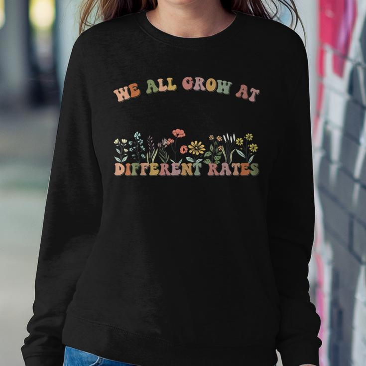 We All Grow At Different Rates Sped Teacher Retro Vintage Women Crewneck Graphic Sweatshirt Funny Gifts
