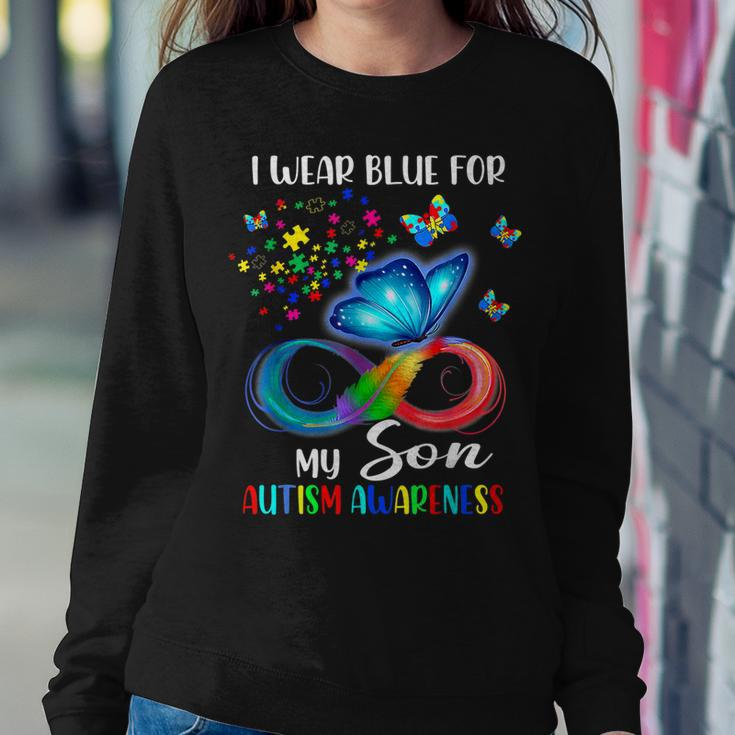 I Wear Blue For My Son Autism Awareness Mom Dad Women Sweatshirt Unique Gifts