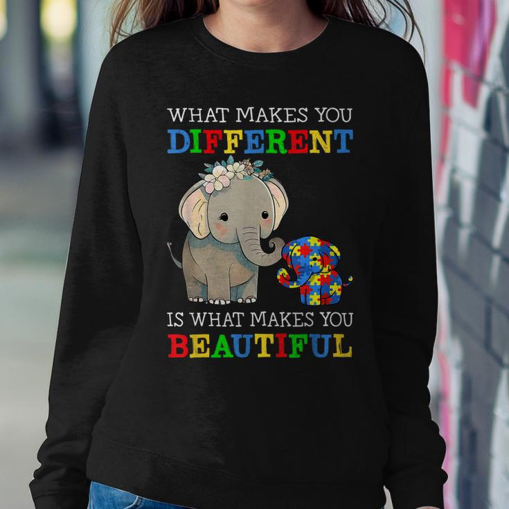 What Makes You Different Elephant Mom Autism Awareness Women Crewneck Graphic Sweatshirt Personalized Gifts