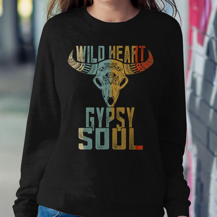 Wild Heart Gypsy Boho Soul Vintage Boho Cow Bull Skull Women Sweatshirt Unique Gifts