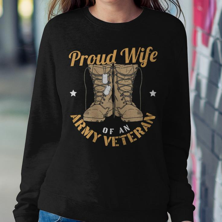 Womens 4Th Of July Celebration Proud Wife Of An Army Veteran Spouse Women Crewneck Graphic Sweatshirt Funny Gifts