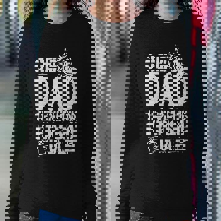 Womens Cheer Dad The Only Thing I Flip Is My Wallet Fathers Day Women Crewneck Graphic Sweatshirt Personalized Gifts