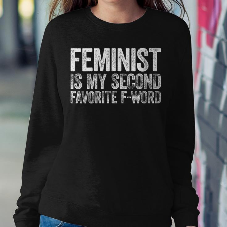 Womens Feminist Is My Second Favorite F Word Feminism Gift Women Crewneck Graphic Sweatshirt Funny Gifts