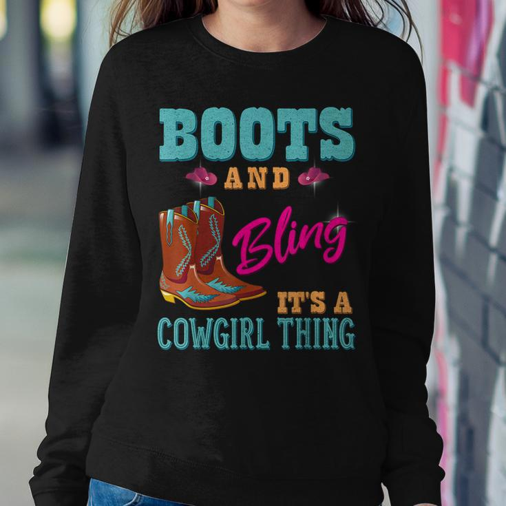 Womens Girls Boots & Bling Its A Cowgirl Thing Cute Cowgirl Women Crewneck Graphic Sweatshirt Funny Gifts