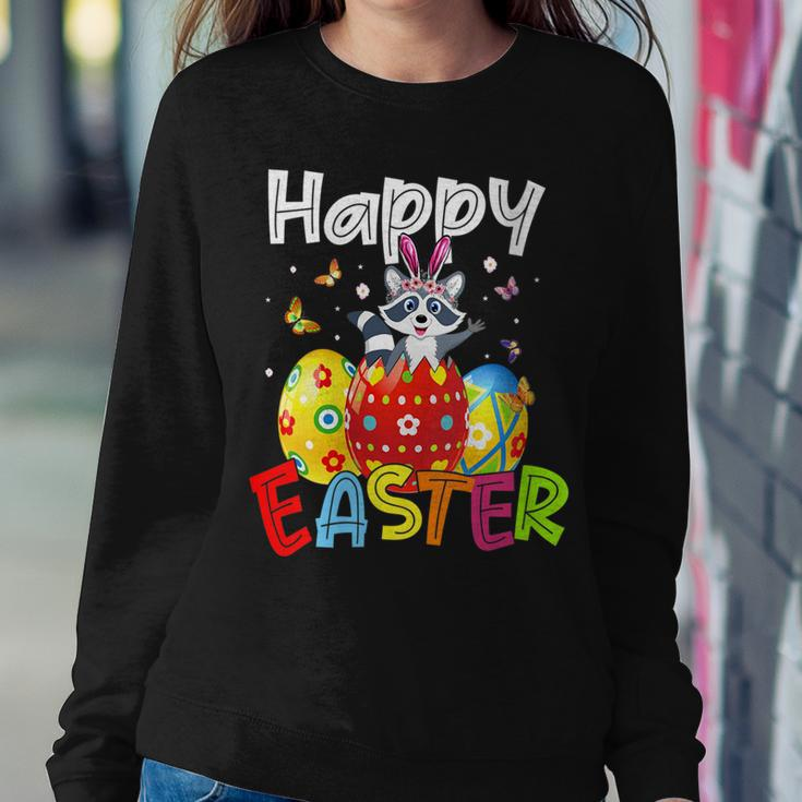 Womens Happy Easter Cute Bunny Rabiit Raccoon Funny Eggs Hunt Kids Women Crewneck Graphic Sweatshirt Funny Gifts