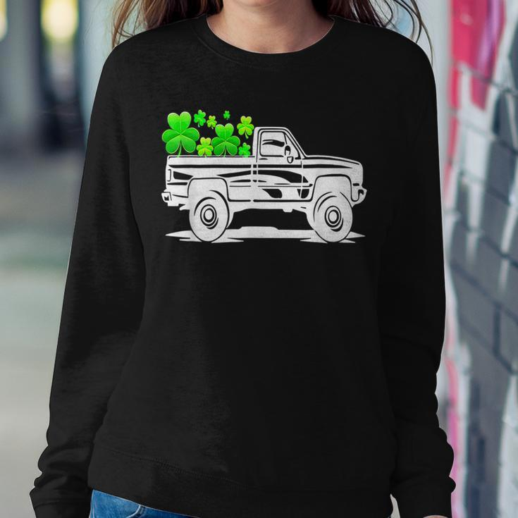 Womens Happy Patricks Day Truck Green Shamrock Irish Clover V2 Women Crewneck Graphic Sweatshirt Funny Gifts