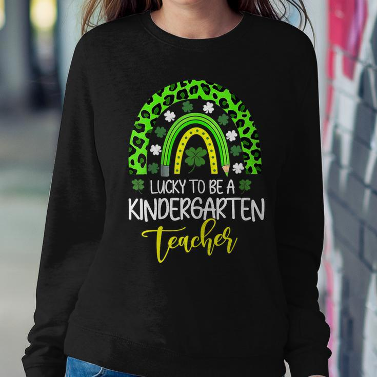 Womens Lucky To Be A Kindergarten Teacher Rainbow St Patricks Day Women Crewneck Graphic Sweatshirt Funny Gifts