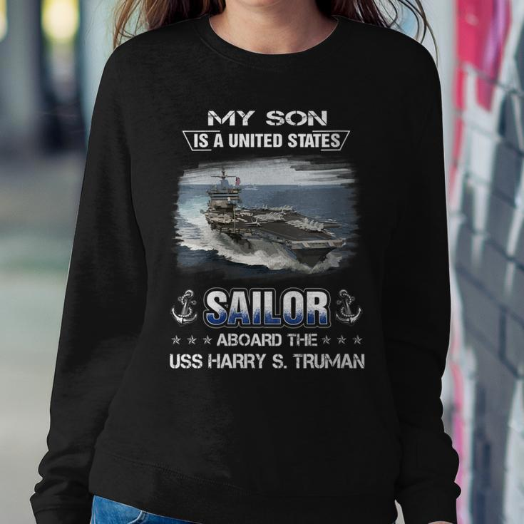 Womens My Son Is A Sailor Aboard The Uss Harry S Truman Cvn 75 Women Crewneck Graphic Sweatshirt Funny Gifts