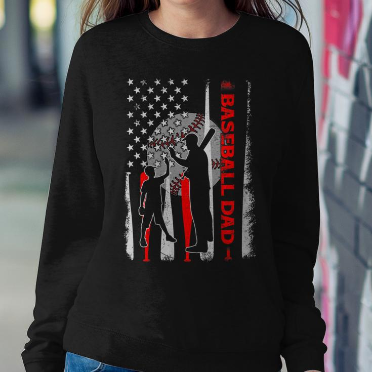 Womens Proud Baseball Dad American Flag Fathers Day Women Crewneck Graphic Sweatshirt Personalized Gifts