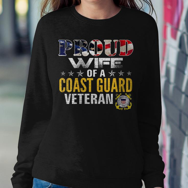 Womens Proud Wife Of A Coast Guard Veteran American Flag Military Women Crewneck Graphic Sweatshirt Funny Gifts