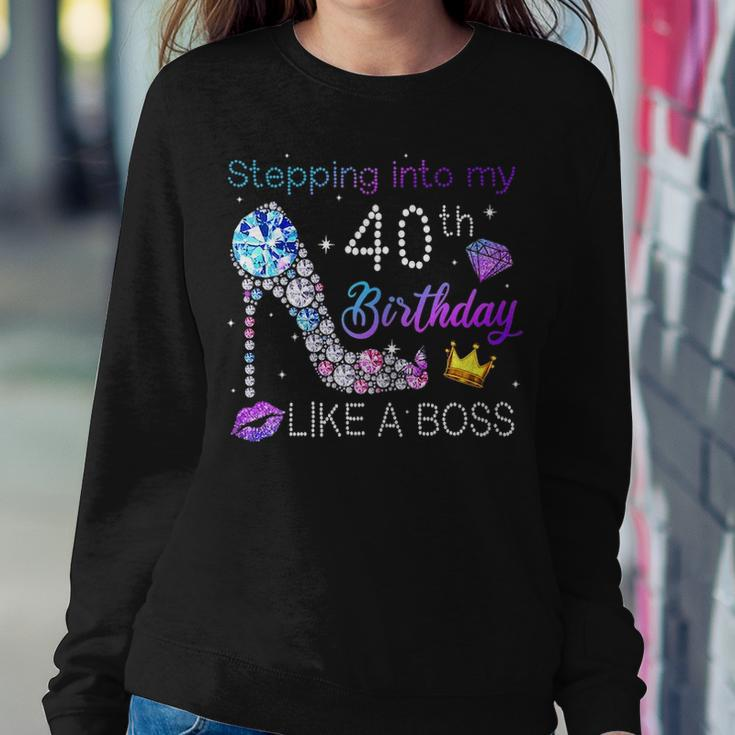 Womens Stepping Into My 40Th Birthday Like A Boss High Heel Women Crewneck Graphic Sweatshirt Funny Gifts