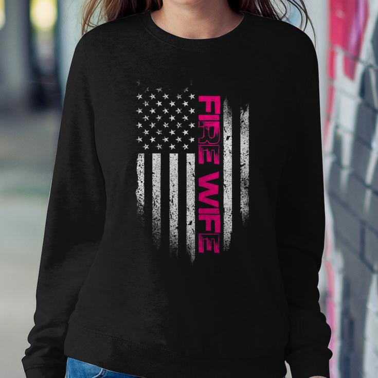 Womens Us Flag I Fire Wife I Firefighter Woman Women Crewneck Graphic Sweatshirt Funny Gifts