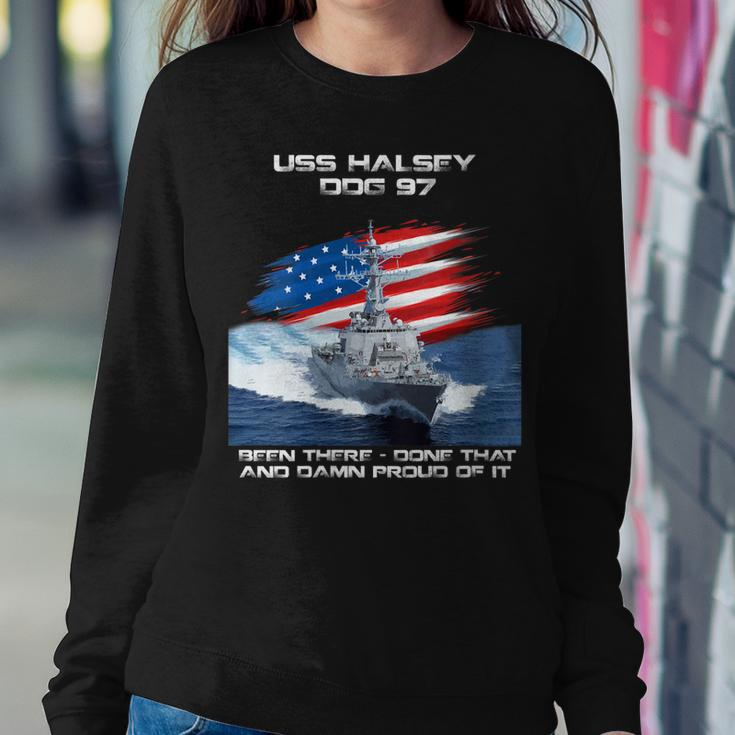Womens Uss Halsey Ddg-97 Destroyer Ship Usa Flag Veterans Day Xmas Women Crewneck Graphic Sweatshirt Funny Gifts