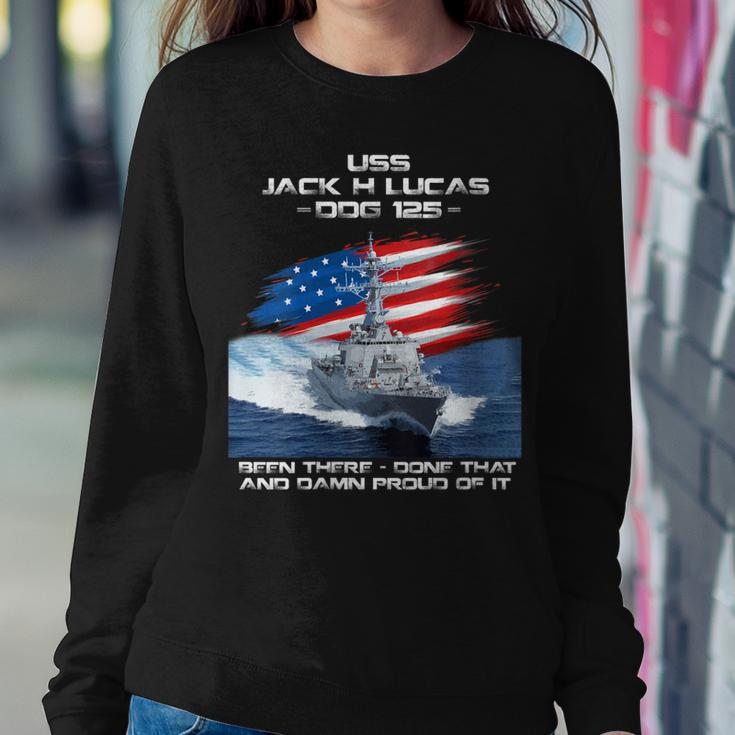 Womens Uss Jack H Lucas Ddg-125 Destroyer Ship Usa Flag Veteran Day Women Crewneck Graphic Sweatshirt Funny Gifts