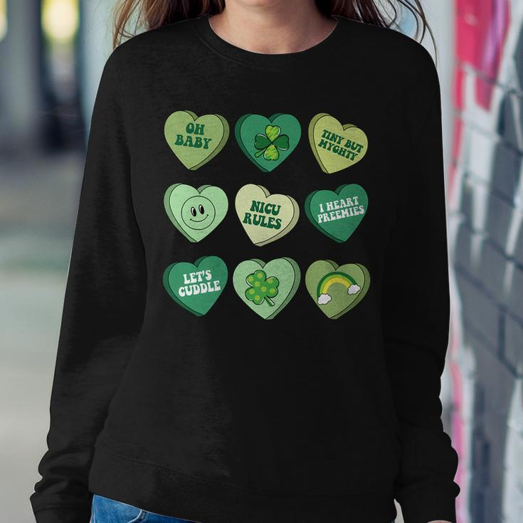 Womens Vintage Heart Candy Nicu Nurse St Patricks Day Women Crewneck Graphic Sweatshirt Funny Gifts