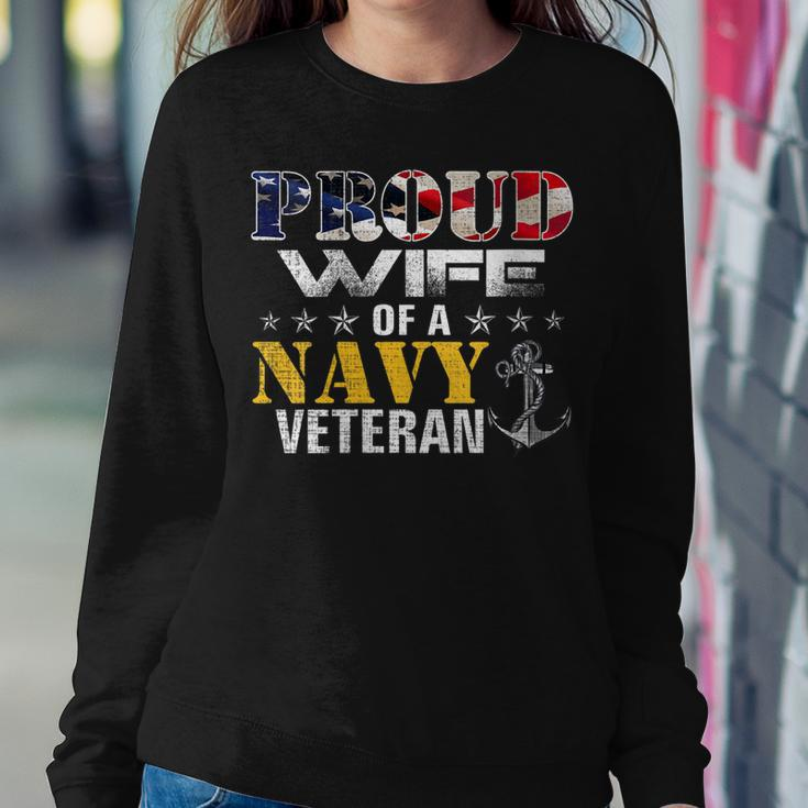 Womens Vintage Proud Wife Of A Navy For Veteran Gift Women Crewneck Graphic Sweatshirt Funny Gifts