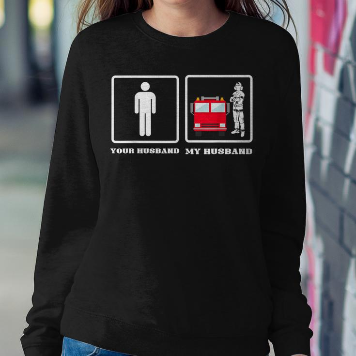 Your Husband My Husband Firefighter Thin Red Line Wife Gift Women Crewneck Graphic Sweatshirt Funny Gifts