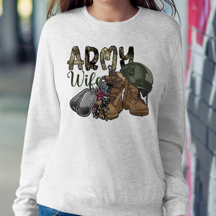 Army Wife Western Cowhide Army Boots Wife Gift Veterans Day Women Crewneck Graphic Sweatshirt Funny Gifts