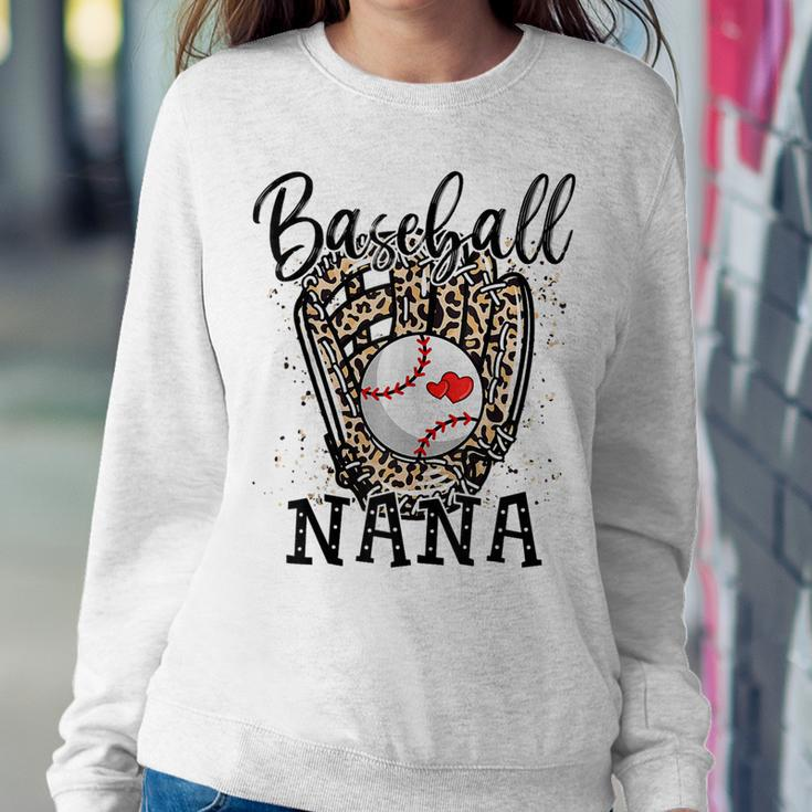 Baseball Nana Leopard Game Day Baseball Lover Mothers Day Women Crewneck Graphic Sweatshirt Funny Gifts