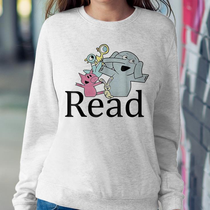 Funny Library Teacher Read Book Club Piggie Elephant Pigeons Women Crewneck Graphic Sweatshirt Personalized Gifts