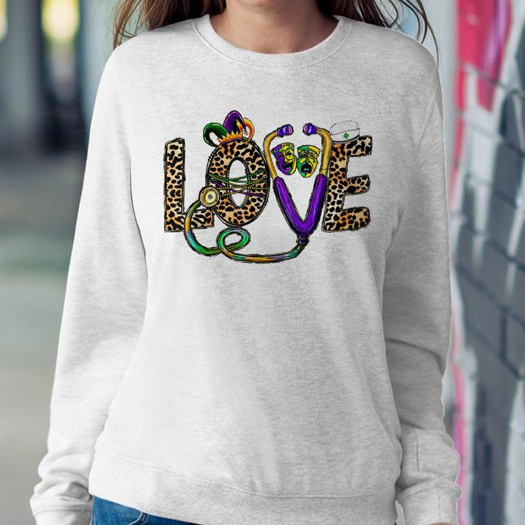 Leopard Love Nurse Life Scrub Nurse Mardi Gras Women Rn Icu V3 Women Crewneck Graphic Sweatshirt Funny Gifts