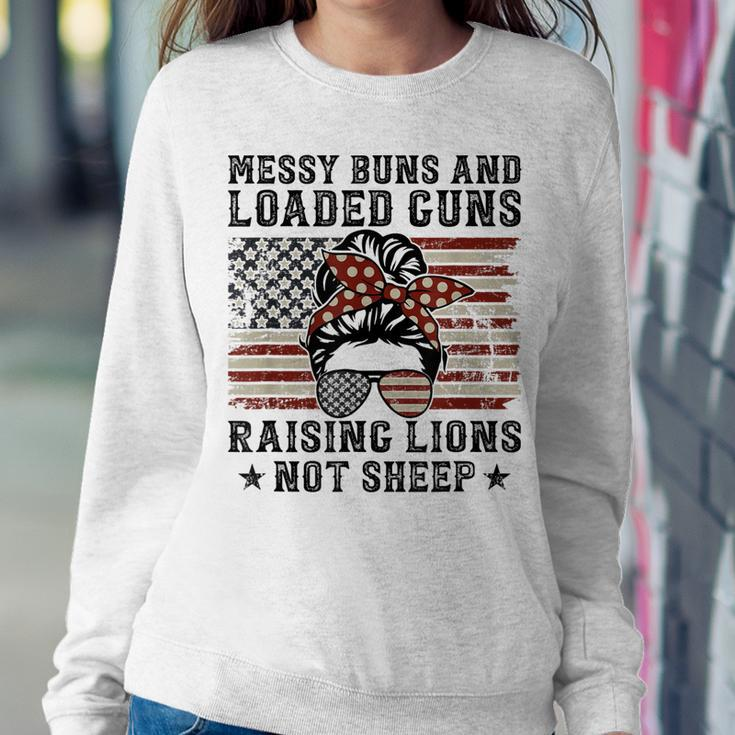 Messy Buns & Loaded Guns Raising Lions Usa Pro Gun Mom Women Sweatshirt Unique Gifts