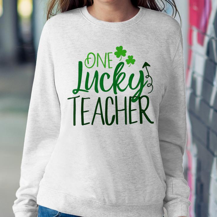One Lucky Teacher Cute Educator St Patricks Day Shamrock Women Crewneck Graphic Sweatshirt Funny Gifts